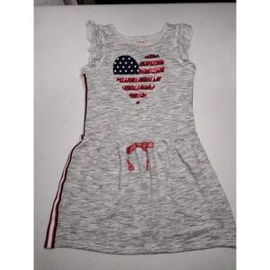 Cat & Jack Girls XS 4/5 Gray Patriotic Sequin Heart Dress Ruffle Sleeve Sporty